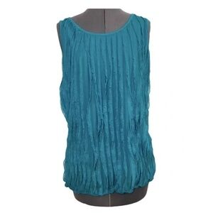 Once Again | Teal Sleeveless Ruffled Tank Top, Large
